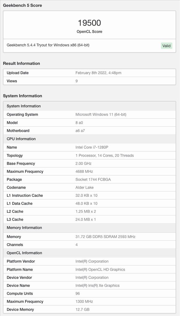 i7-1280p核显成绩曝光：接近gtx 1050水准 