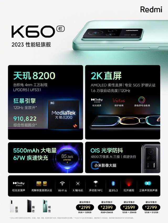 红米神机也降了！redmi k60e 直降 800 元   6 期免息